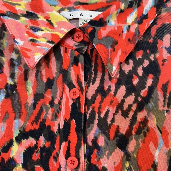 Cabi watercolor jersey dress. Colors are Orange/ black and gray. Size Medium - Picture 3 of 6